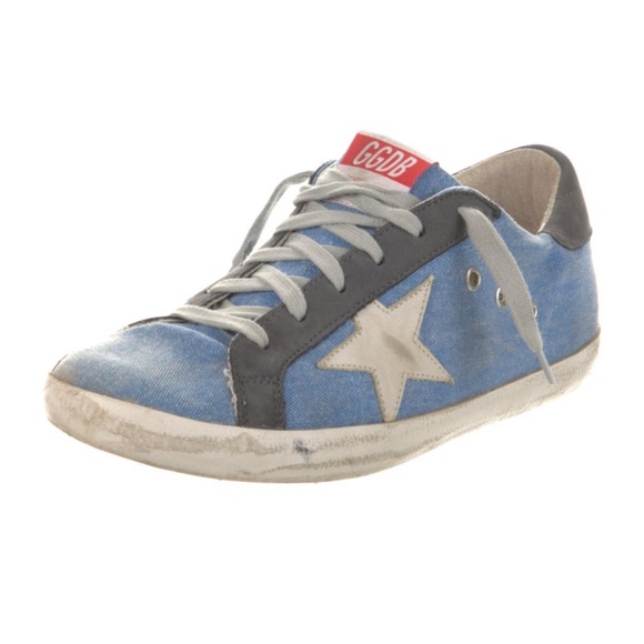 Golden Goose Star Printed Denim Blue Sneakers - Picture 2 of 5